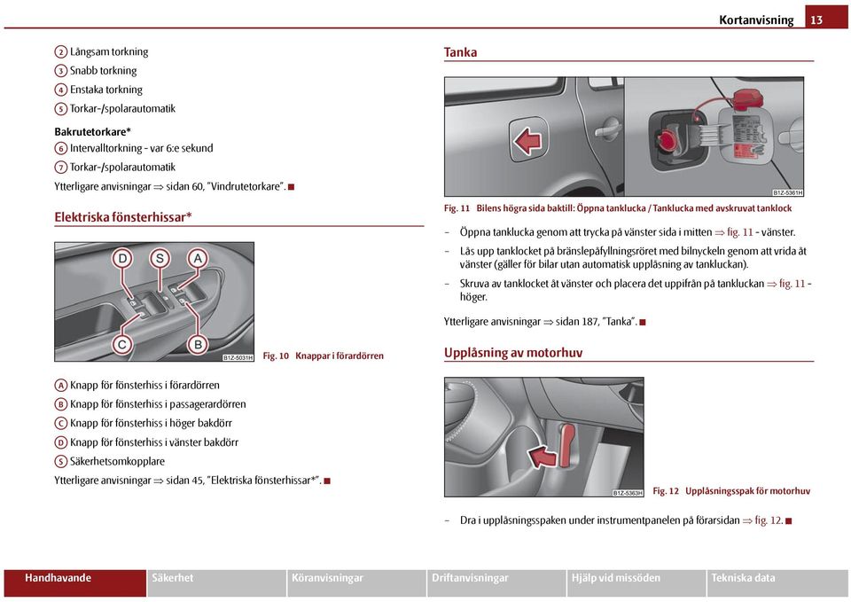 11 Bilens högra sida baktill: Öppna tanklucka / Tanklucka med avskruvat tanklock Öppna tanklucka genom att trycka på vänster sida i mitten fig. 11 - vänster.