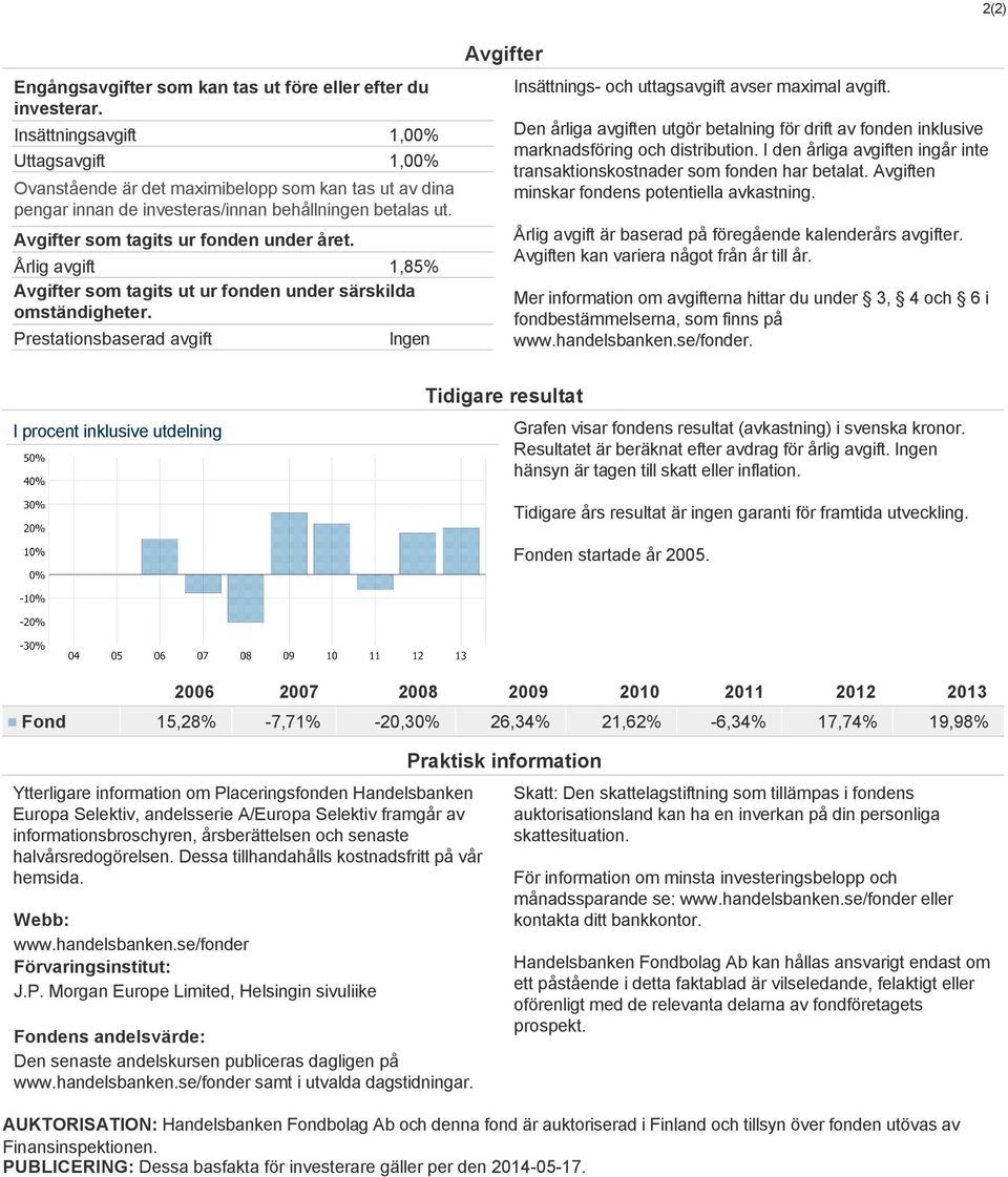 Årlig avgift 1,85% Avgifter som tagits ut ur fonden under särskilda omständigheter. Prestationsbaserad avgift Ingen Insättnings och uttagsavgift avser maximal avgift.