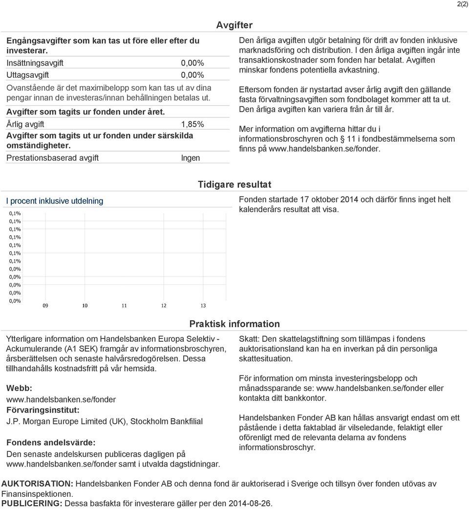 Årlig avgift 1,85% Avgifter som tagits ut ur fonden under särskilda omständigheter.