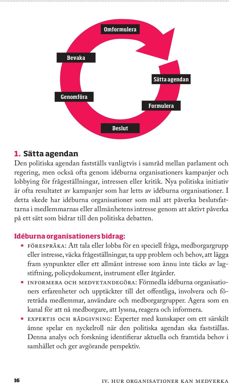 eller kritik. Nya politiska initiativ är ofta resultatet av kampanjer som har letts av idéburna organisationer.