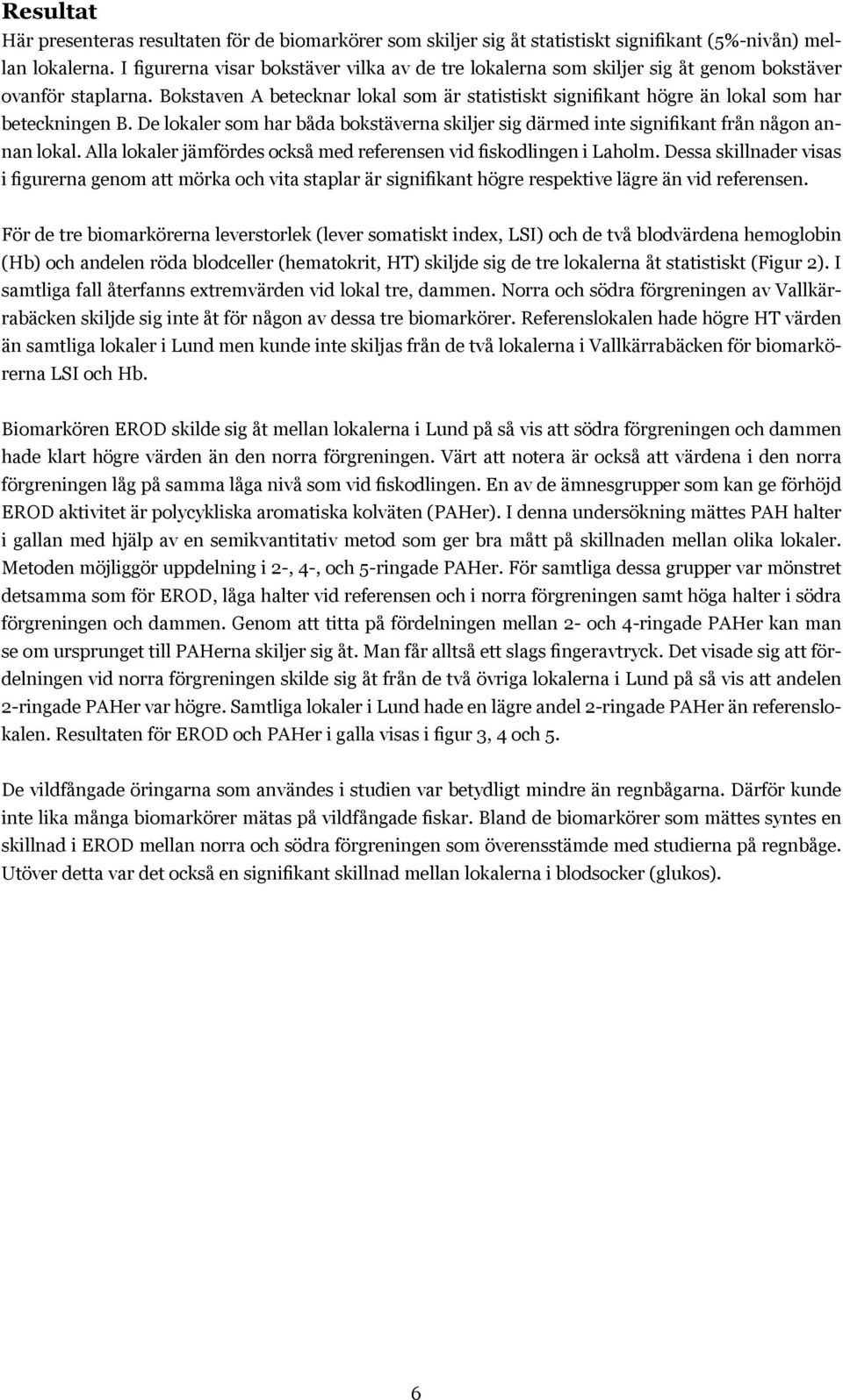 Bokstaven A betecknar lokal som är statistiskt signifikant högre än lokal som har beteckningen B. De lokaler som har båda bokstäverna skiljer sig därmed inte signifikant från någon annan lokal.