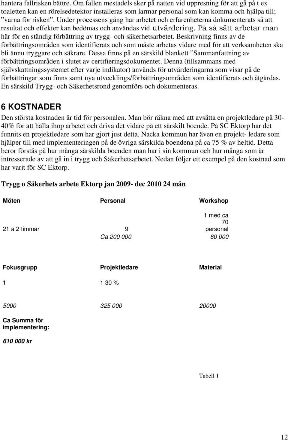 Under processens gång har arbetet och erfarenheterna dokumenterats så att resultat och effekter kan bedömas och användas vid utvärdering.