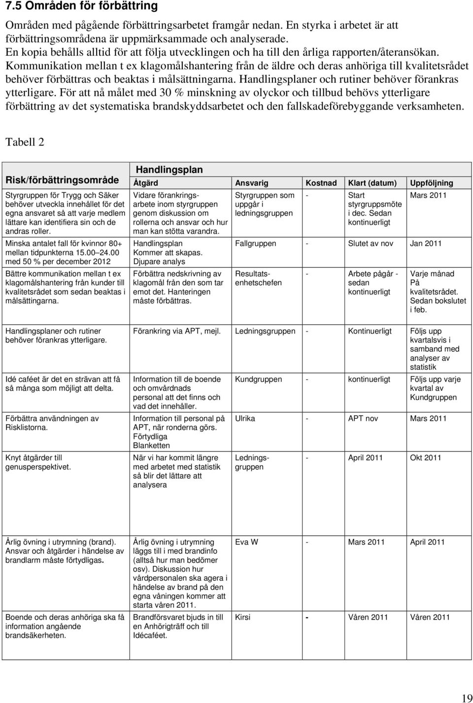 Kommunikation mellan t ex klagomålshantering från de äldre och deras anhöriga till kvalitetsrådet behöver förbättras och beaktas i målsättningarna.