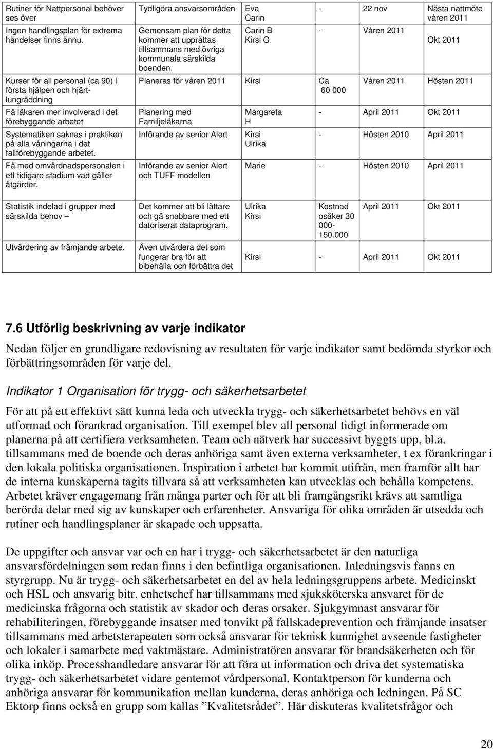 arbetet. Få med omvårdnadspersonalen i ett tidigare stadium vad gäller åtgärder.