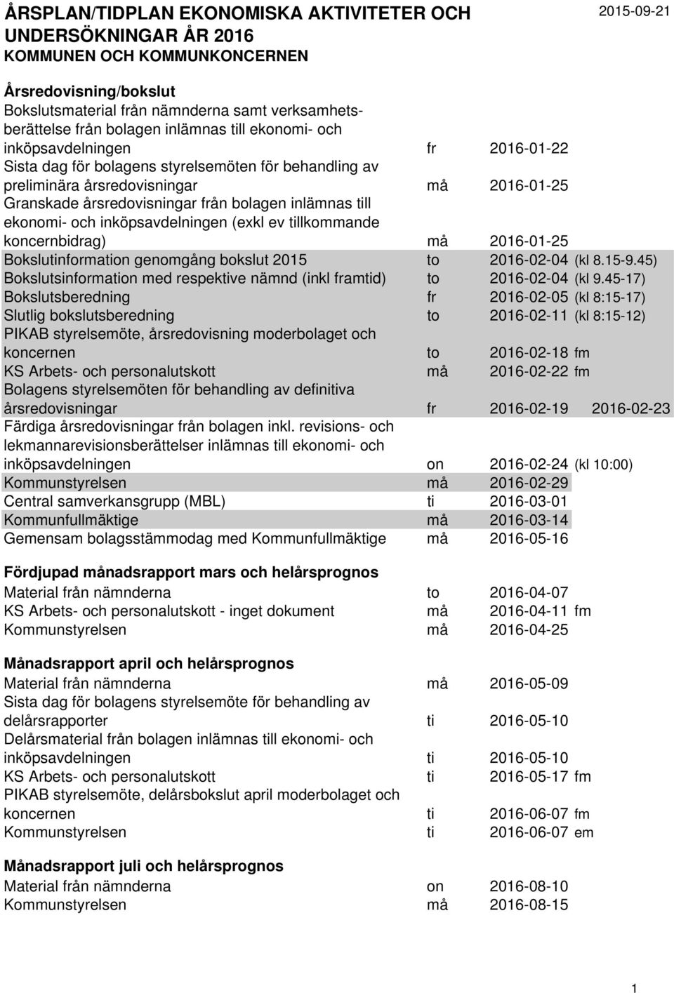 Bokslutinformation genomgång bokslut 2015 to 2016-02-04 (kl 8.15-9.45) Bokslutsinformation med respektive nämnd (inkl framtid) to 2016-02-04 (kl 9.