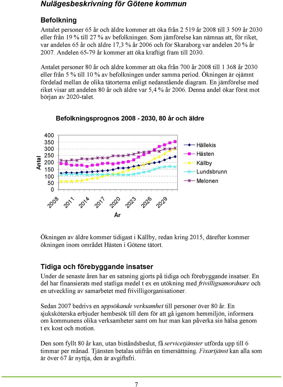 Antalet personer 80 år och äldre kommer att öka från 700 år 2008 till 1 368 år 2030 eller från 5 % till 10 % av befolkningen under samma period.