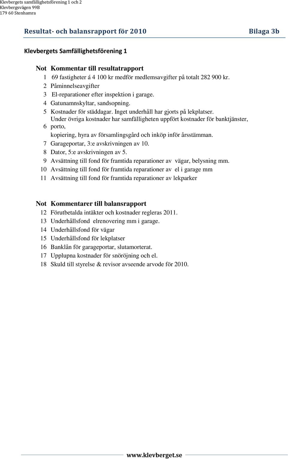 Under övriga kostnader har samfälligheten uppfört kostnader för banktjänster, 6 porto, kopiering, hyra av församlingsgård och inköp inför årsstämman. 7 Garageportar, 3:e avskrivningen av 10.