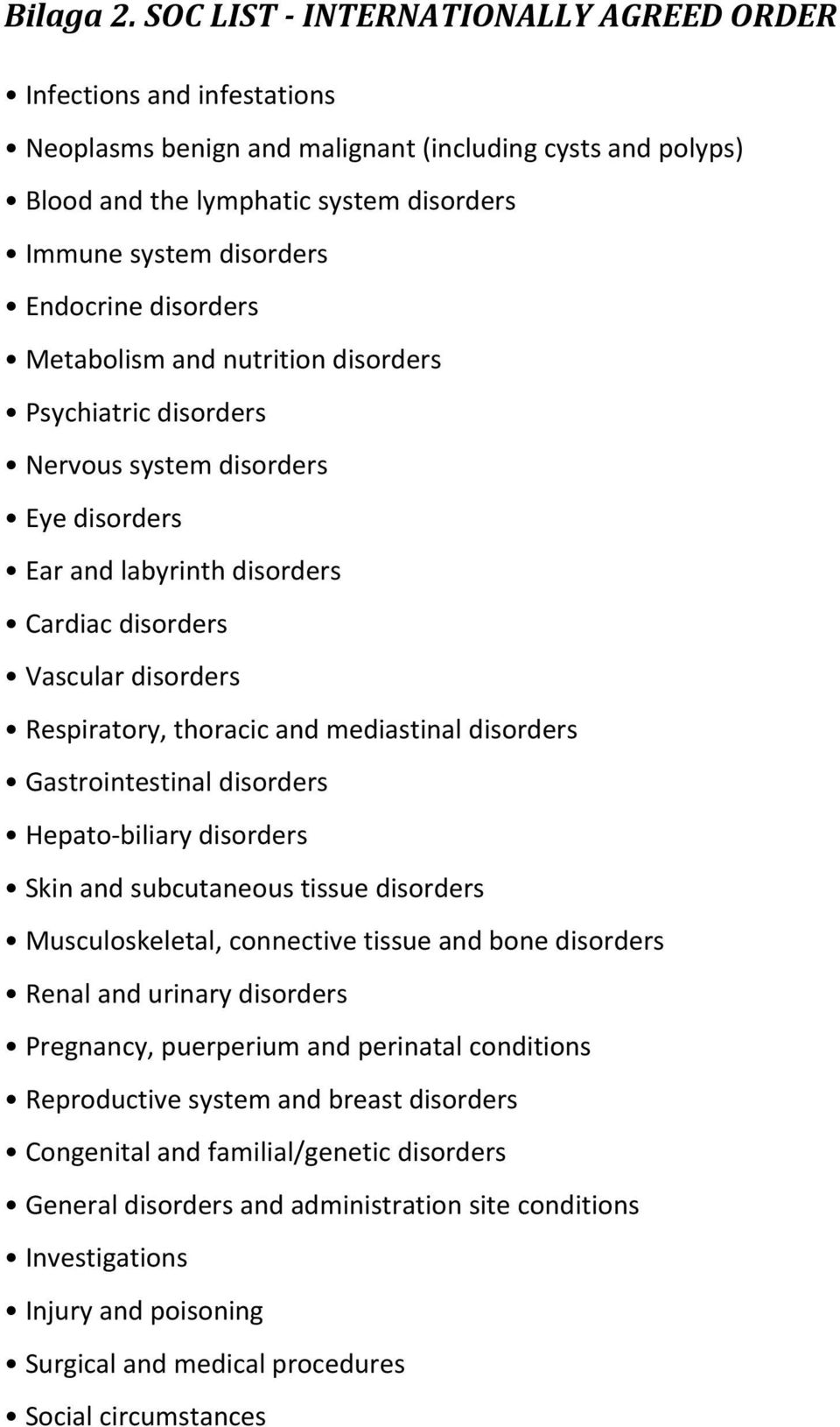Endocrine disorders Metabolism and nutrition disorders Psychiatric disorders Nervous system disorders Eye disorders Ear and labyrinth disorders Cardiac disorders Vascular disorders Respiratory,