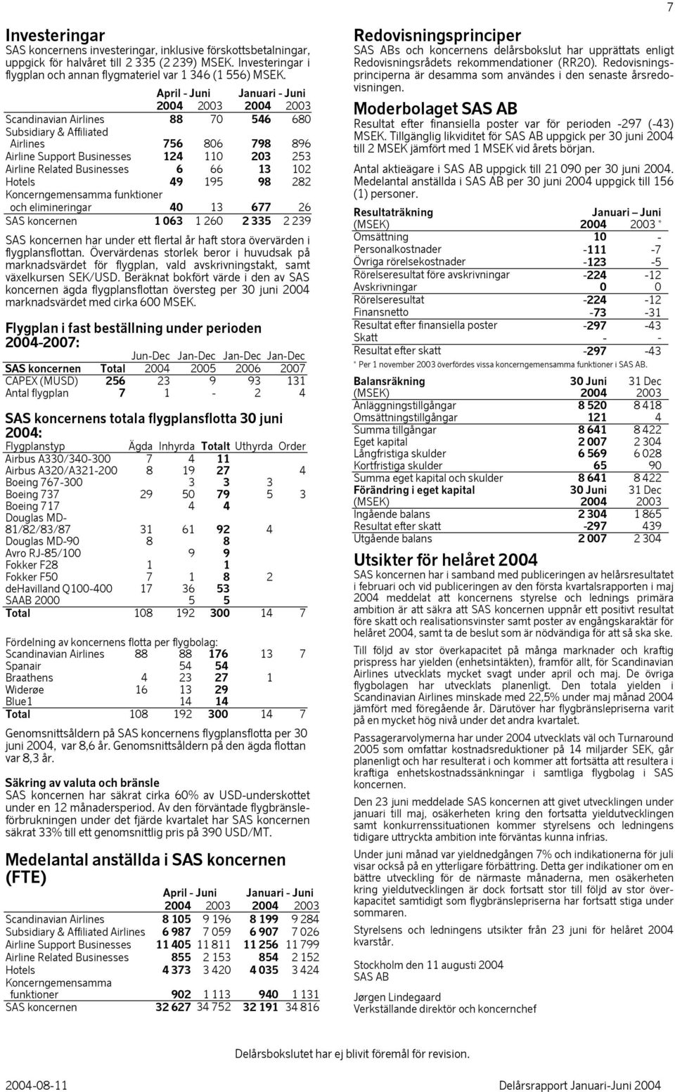 Businesses 6 66 13 102 Hotels 49 195 98 282 Koncerngemensamma funktioner och elimineringar 40 13 677 26 SAS koncernen 1 063 1 260 2 335 2 239 SAS koncernen har under ett flertal år haft stora