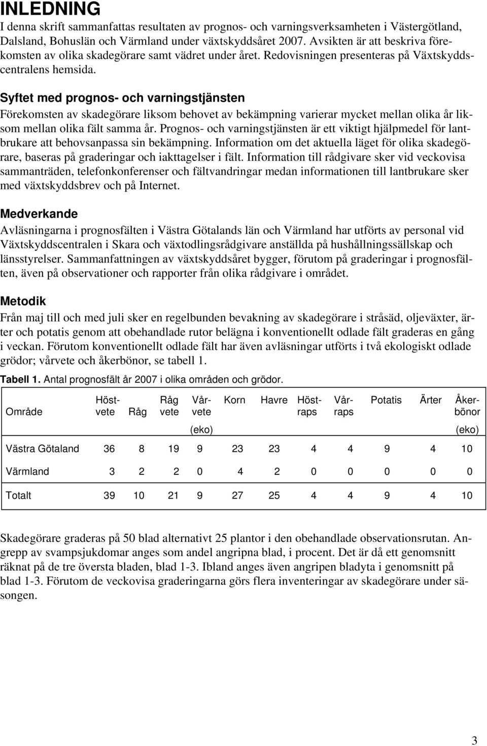 Syftet med prognos- och varningstjänsten Förekomsten av skadegörare liksom behovet av bekämpning varierar mycket mellan olika år liksom mellan olika fält samma år.