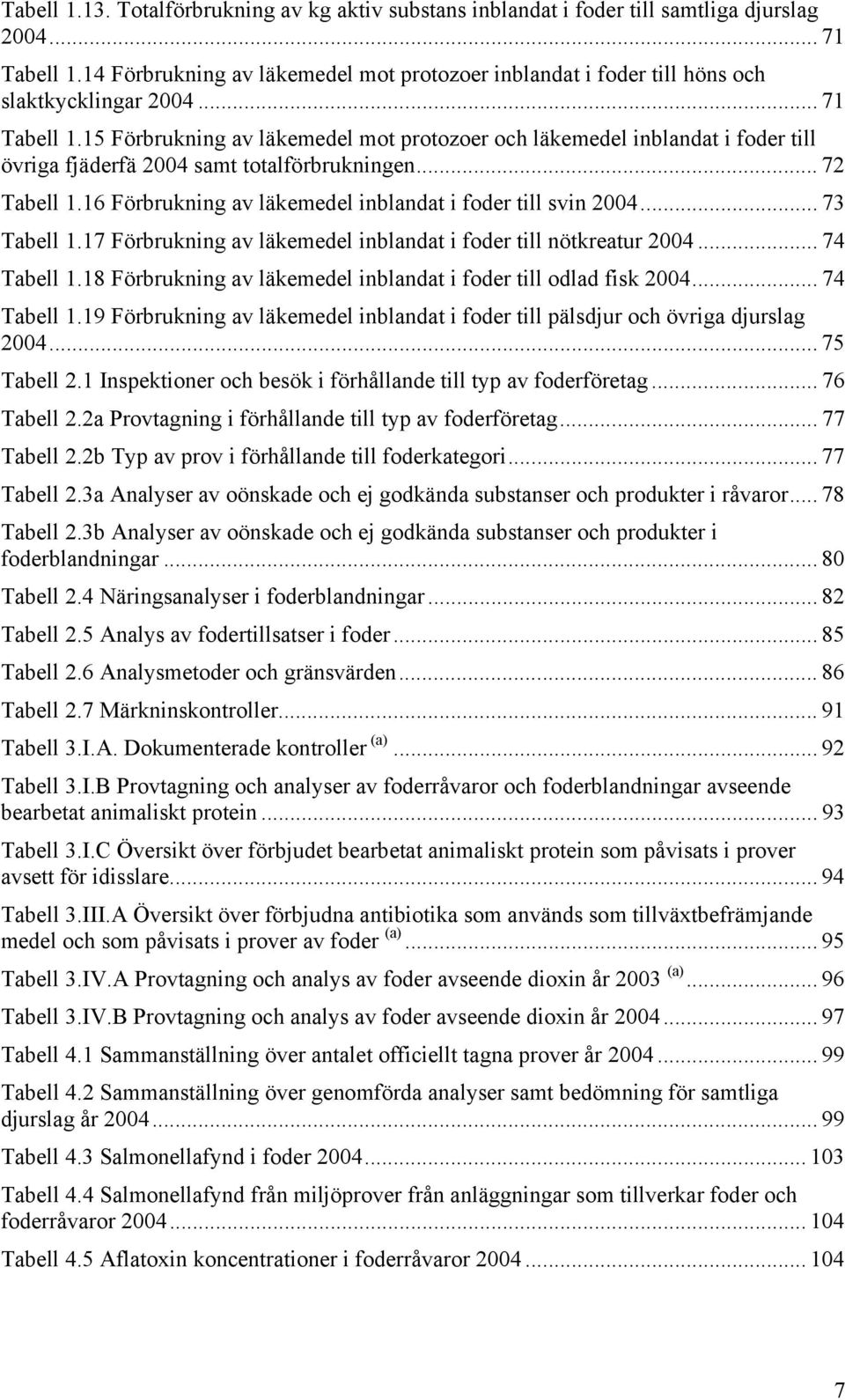 15 Förbrukning av läkemedel mot protozoer och läkemedel inblandat i foder till övriga fjäderfä 2004 samt totalförbrukningen... 72 Tabell 1.16 Förbrukning av läkemedel inblandat i foder till svin 2004.