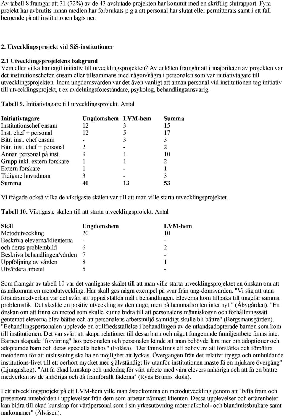 Utvecklingsprojekt vid SiS-institutioner 2.1 Utvecklingsprojektens bakgrund Vem eller vilka har tagit initiativ till utvecklingsprojekten?