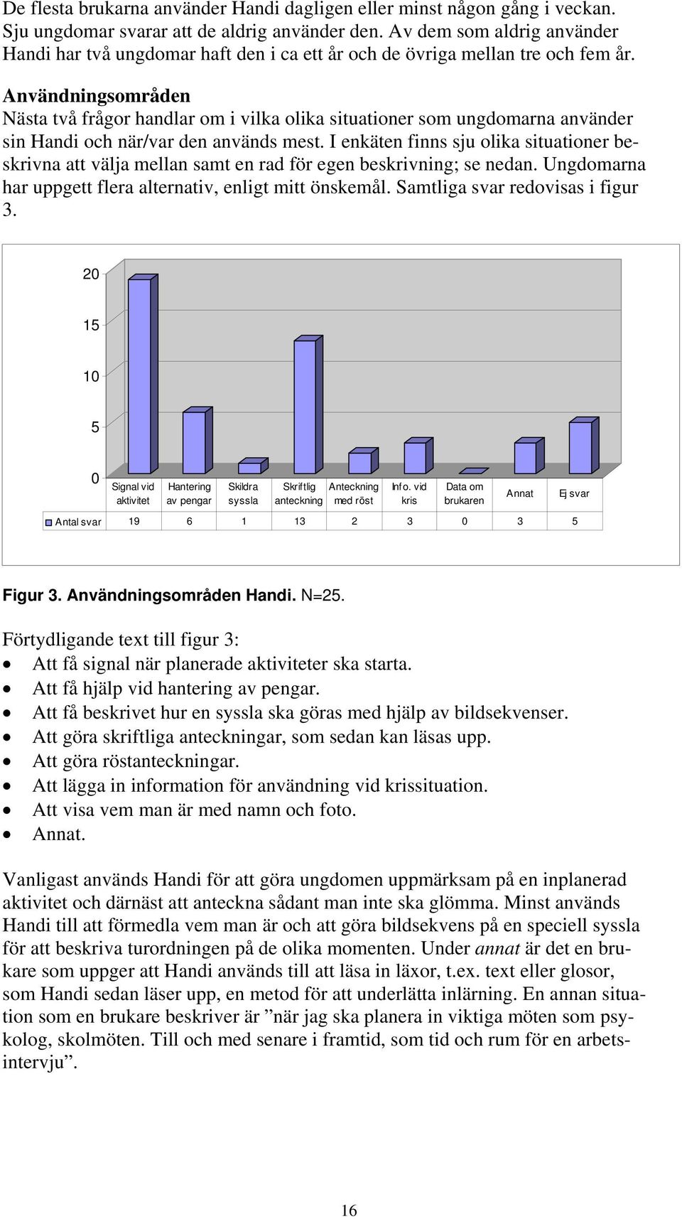 Användningsområden Nästa två frågor handlar om i vilka olika situationer som ungdomarna använder sin Handi och när/var den används mest.