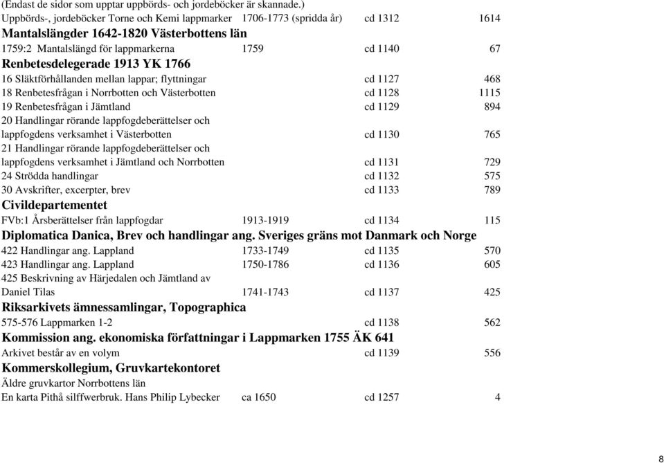 Renbetesdelegerade 1913 YK 1766 16 Släktförhållanden mellan lappar; flyttningar cd 1127 468 18 Renbetesfrågan i Norrbotten och Västerbotten cd 1128 1115 19 Renbetesfrågan i Jämtland cd 1129 894 20