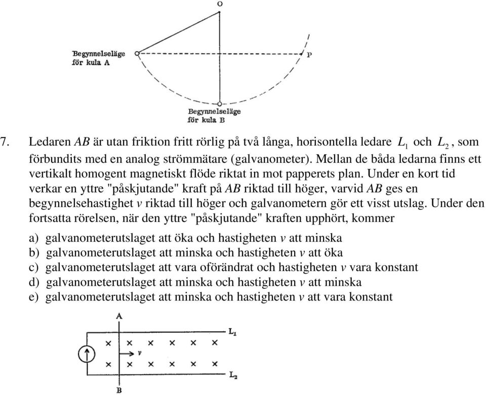 Under en kort tid verkar en yttre "påskjutande" kraft på AB riktad till höger, varvid AB ges en begynnelsehastighet v riktad till höger och galvanometern gör ett visst utslag.