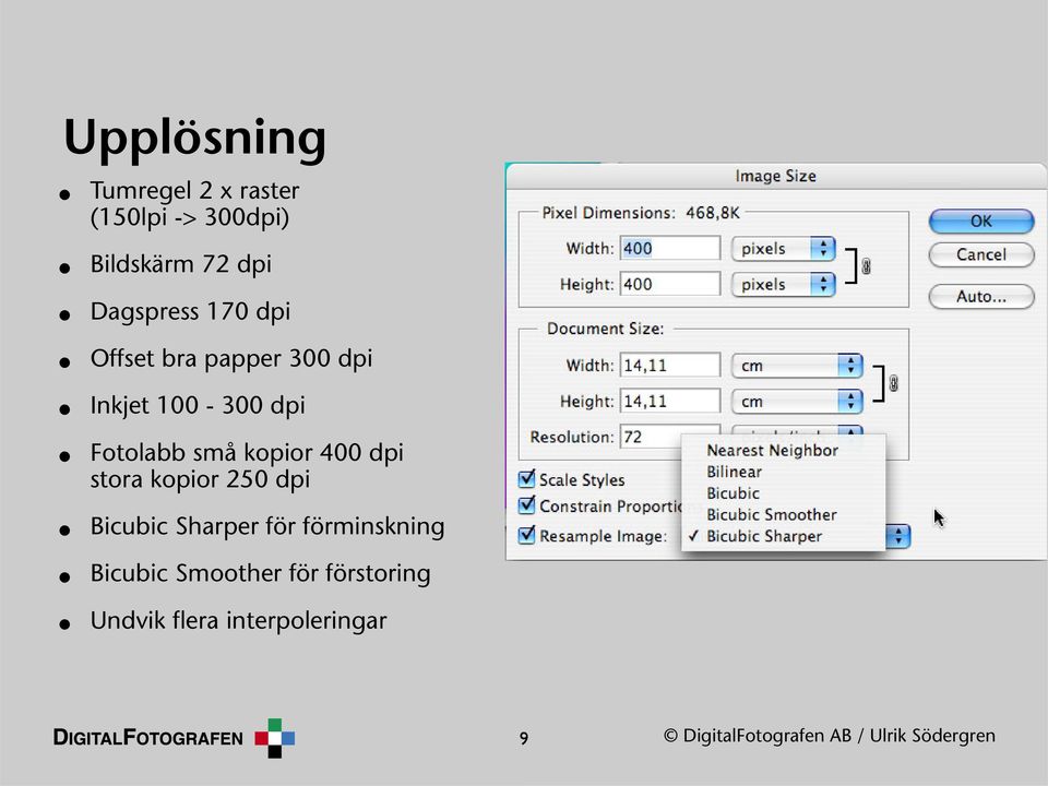 dpi stora kopior 250 dpi Bicubic Sharper för förminskning Bicubic Smoother för