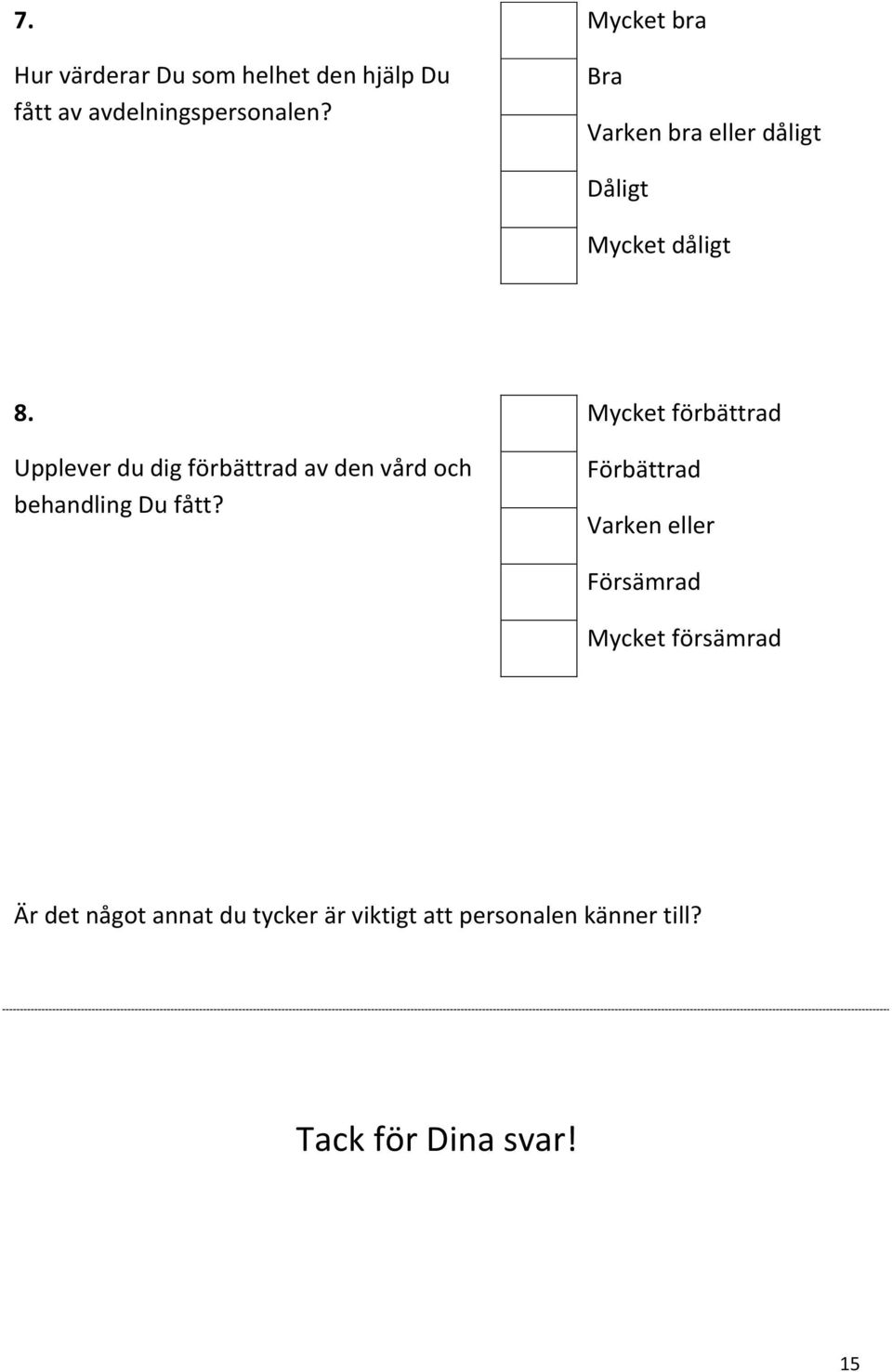 Upplever du dig förbättrad av den vård och behandling Du fått?