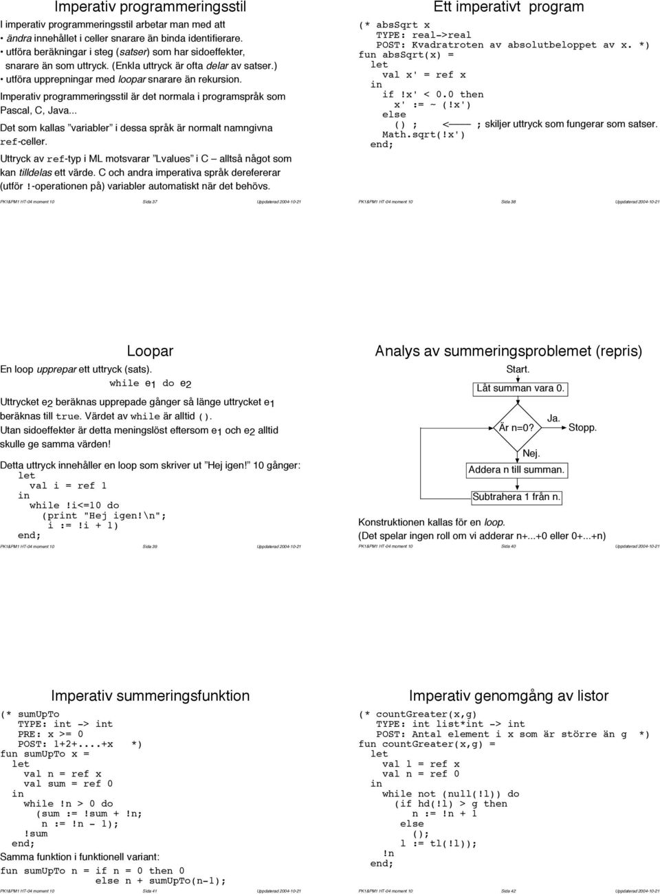 Imperativ programmergsstil är det normala i programspråk som Pascal, C, Java... Det som kallas variabler i dessa språk är normalt namngivna ref-celler.