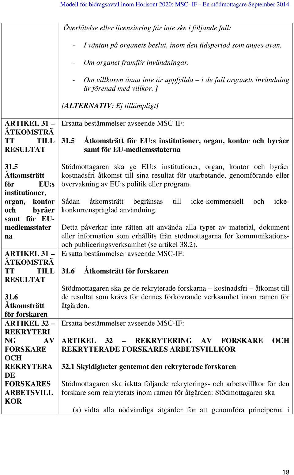 5 Åtkomsträtt för EU:s institutioner, organ, kontor och byråer samt för EUmedlemsstater na ARTIKEL 31 ÅTKOMSTRÄ TT TILL RESULTAT 31.