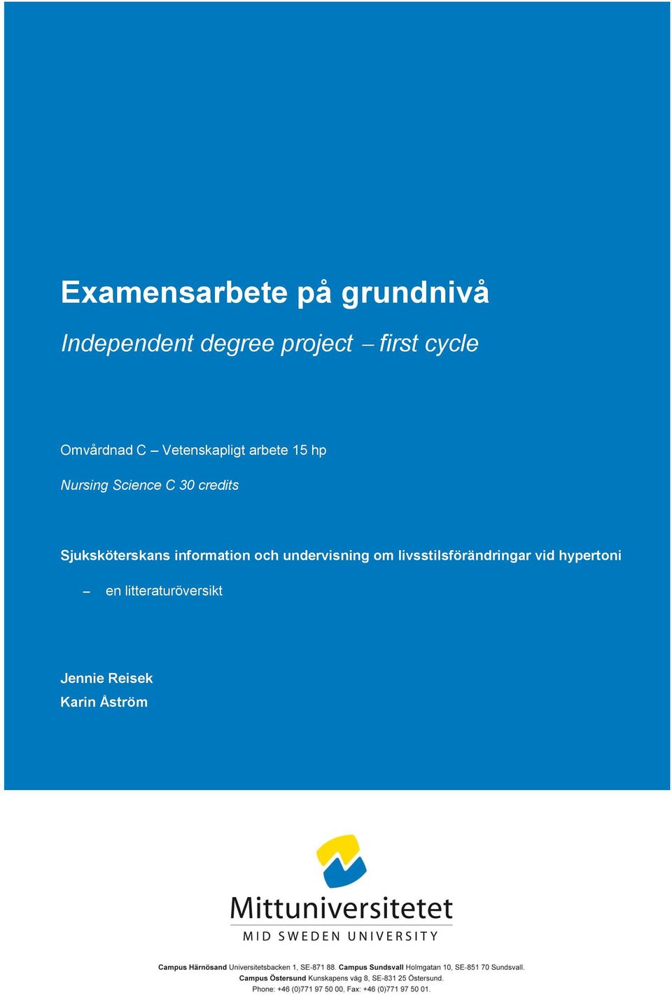 credits Sjuksköterskans information och undervisning om