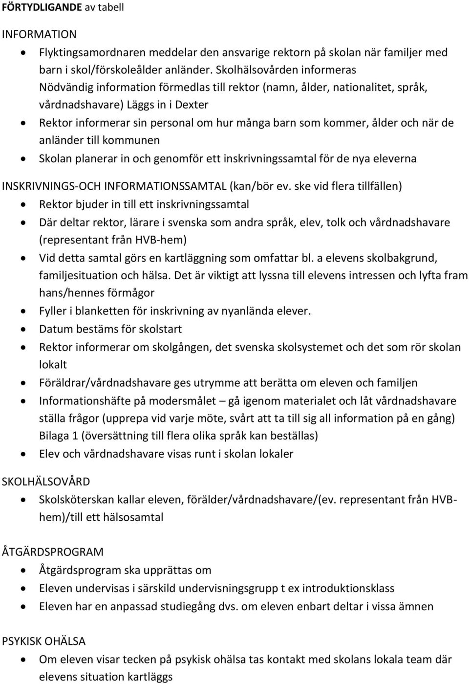 kommer, ålder och när de anländer till kommunen Skolan planerar in och genomför ett inskrivningssamtal för de nya eleverna INSKRIVNINGS-OCH INFORMATIONSSAMTAL (kan/bör ev.