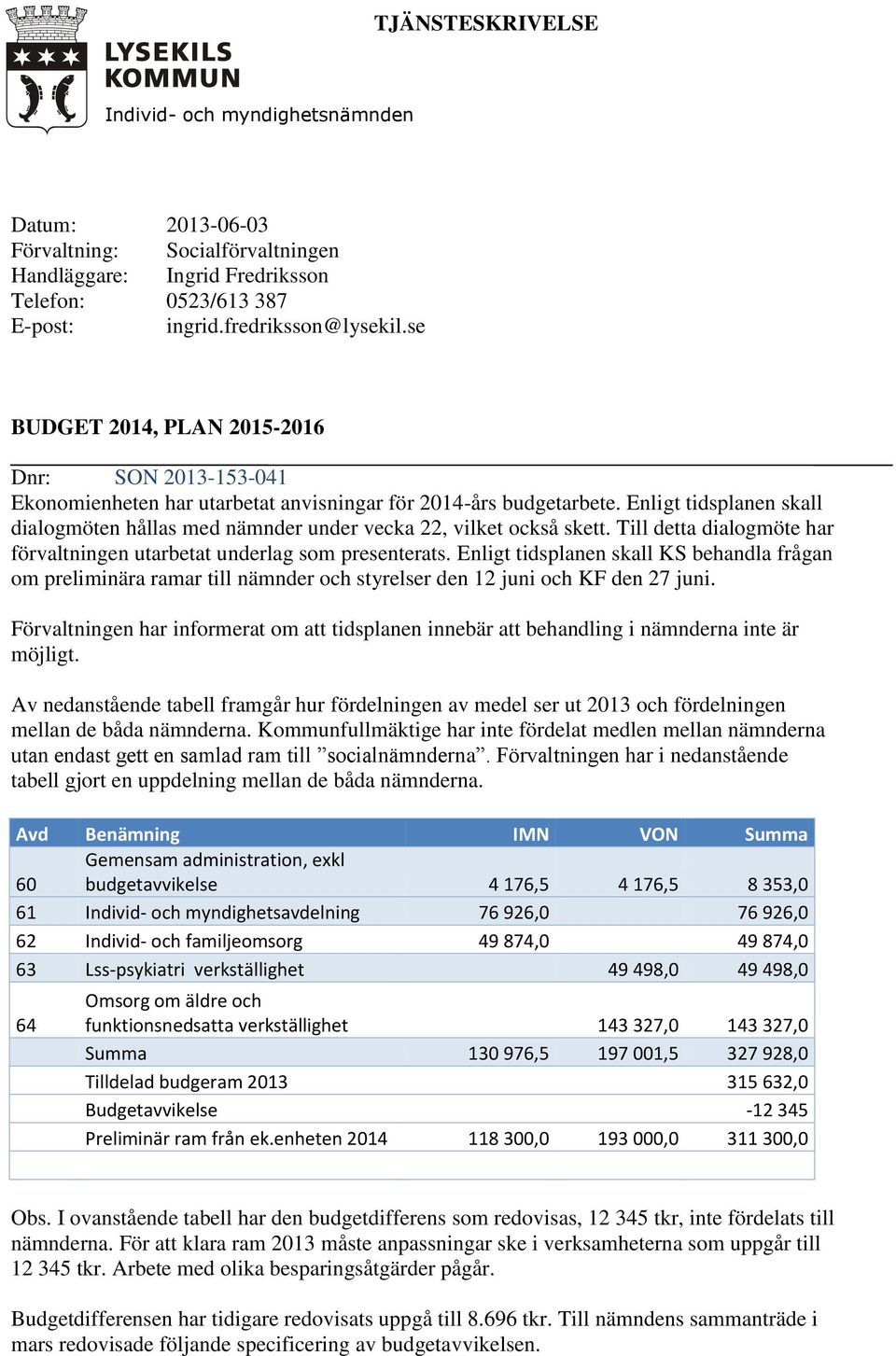 Enligt tidsplanen skall dialogmöten hållas med nämnder under vecka 22, vilket också skett. Till detta dialogmöte har förvaltningen utarbetat underlag som presenterats.