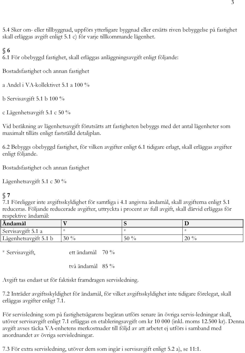 1 c 50 % Vid beräkning av lägenhetsavgift förutsätts att fastigheten bebyggs med det antal lägenheter som maximalt tillåts enligt fastställd detaljplan. 6.