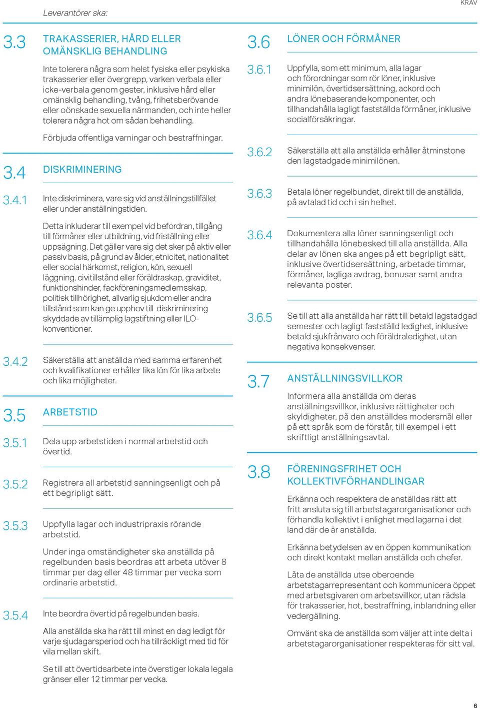 tvång, frihetsberövande eller oönskade sexuella närmanden, och inte heller tolerera några hot om sådan behandling. 3.6.