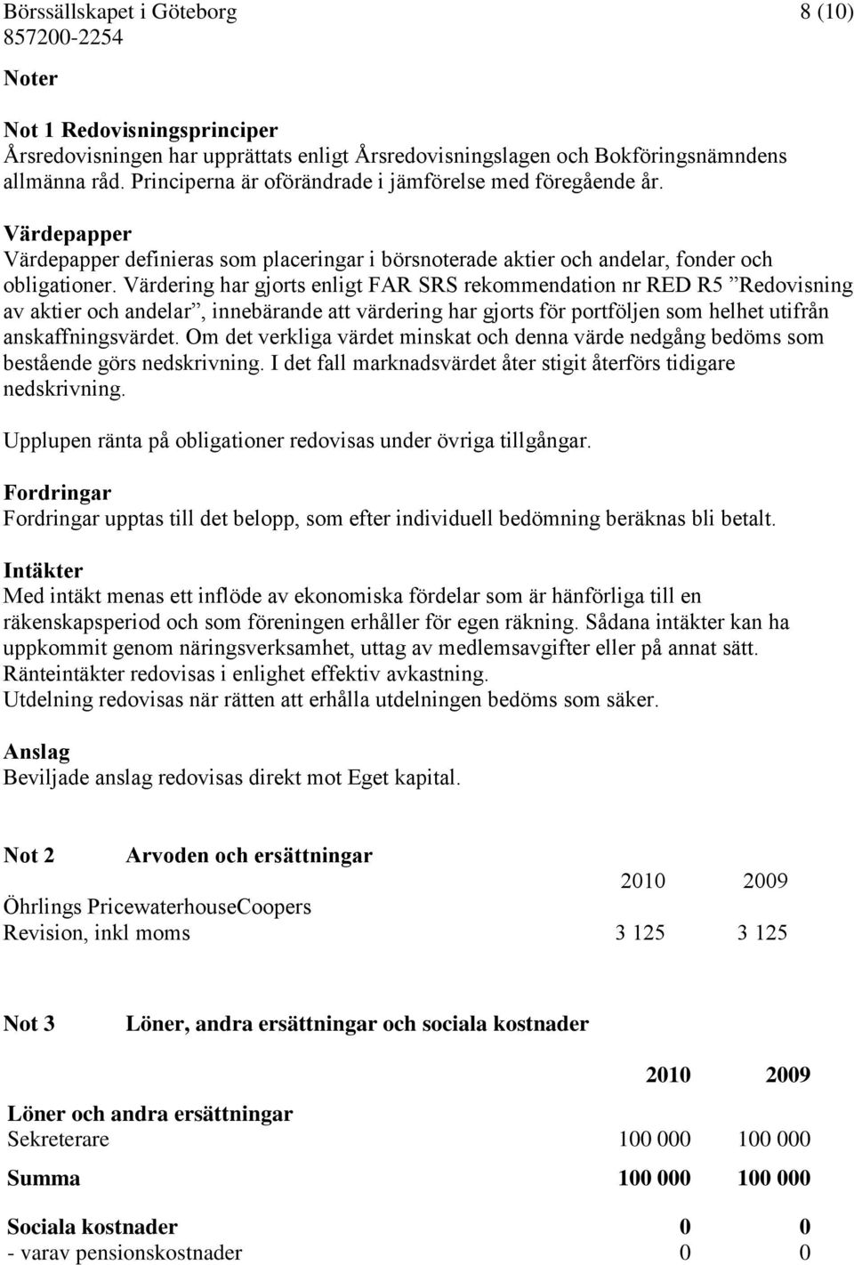 Värdering har gjorts enligt FAR SRS rekommendation nr RED R5 Redovisning av aktier och andelar, innebärande att värdering har gjorts för portföljen som helhet utifrån anskaffningsvärdet.