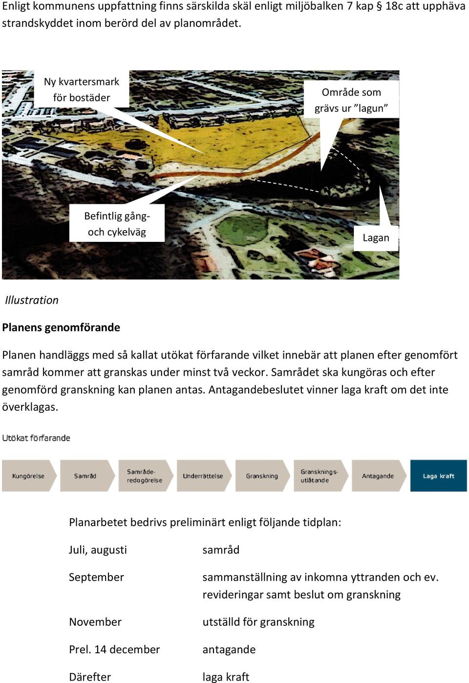 planen efter genomfört samråd kommer att granskas under minst två veckor. Samrådet ska kungöras och efter genomförd granskning kan planen antas.