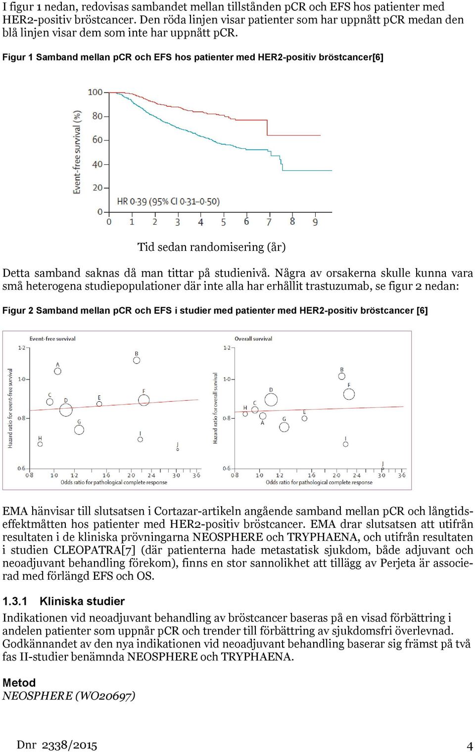 Figur 1 Samband mellan pcr och EFS hos patienter med HER2-positiv bröstcancer[6] Tid sedan randomisering (år) Detta samband saknas då man tittar på studienivå.