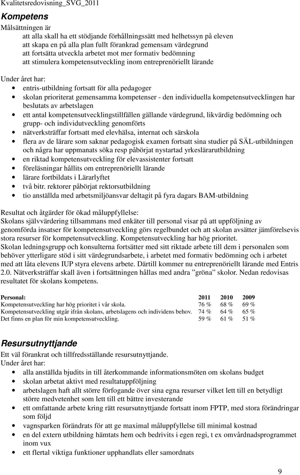 kompetensutvecklingen har beslutats av arbetslagen ett antal kompetensutvecklingstillfällen gällande värdegrund, likvärdig bedömning och grupp- och individutveckling genomförts nätverksträffar