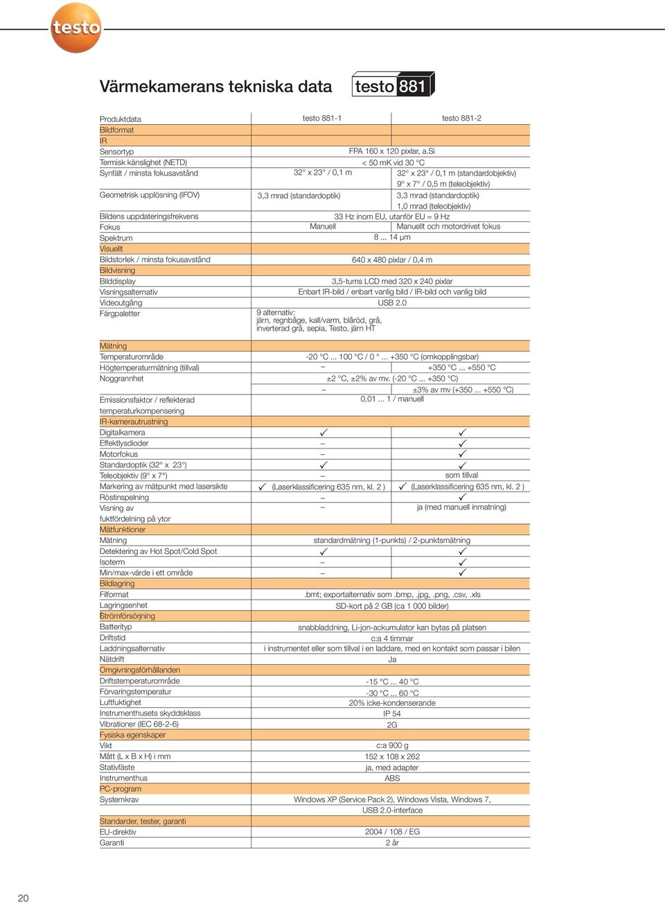 Emissionsfaktor / reflekterad temperaturkompensering IR-kamerautrustning Digitalkamera Effektlysdioder Motorfokus Standardoptik (32 x 23 ) Teleobjektiv (9 x 7 ) Markering av mätpunkt med lasersikte