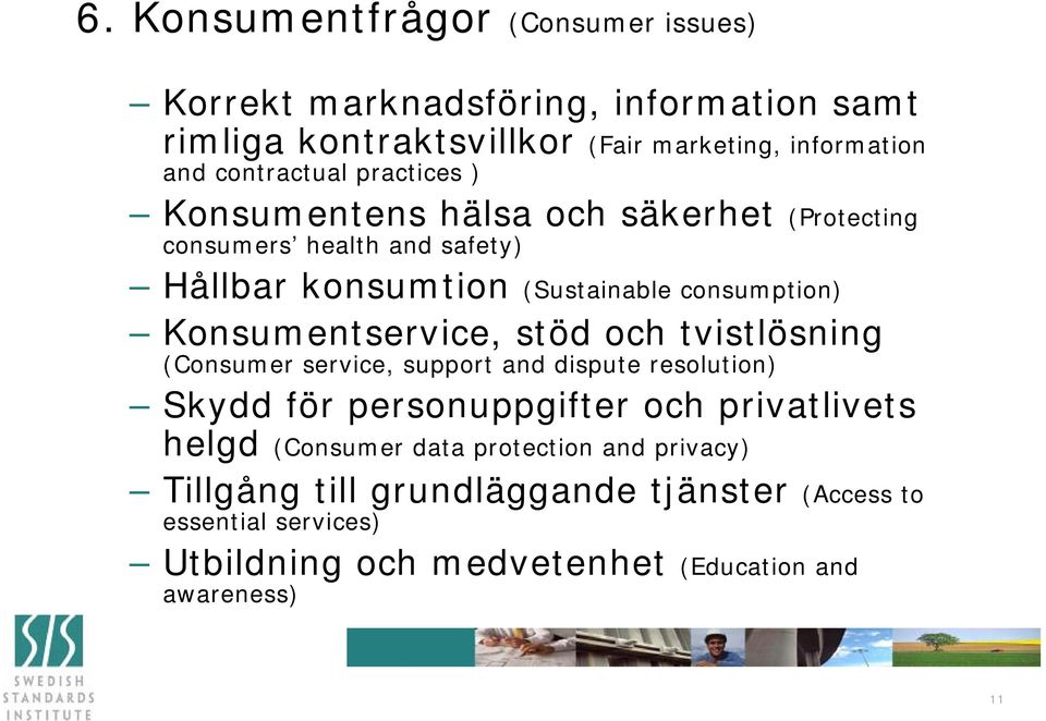 Konsumentservice, stöd och tvistlösning ( service, support dispute resolution) Skydd för personuppgifter och privatlivets helgd