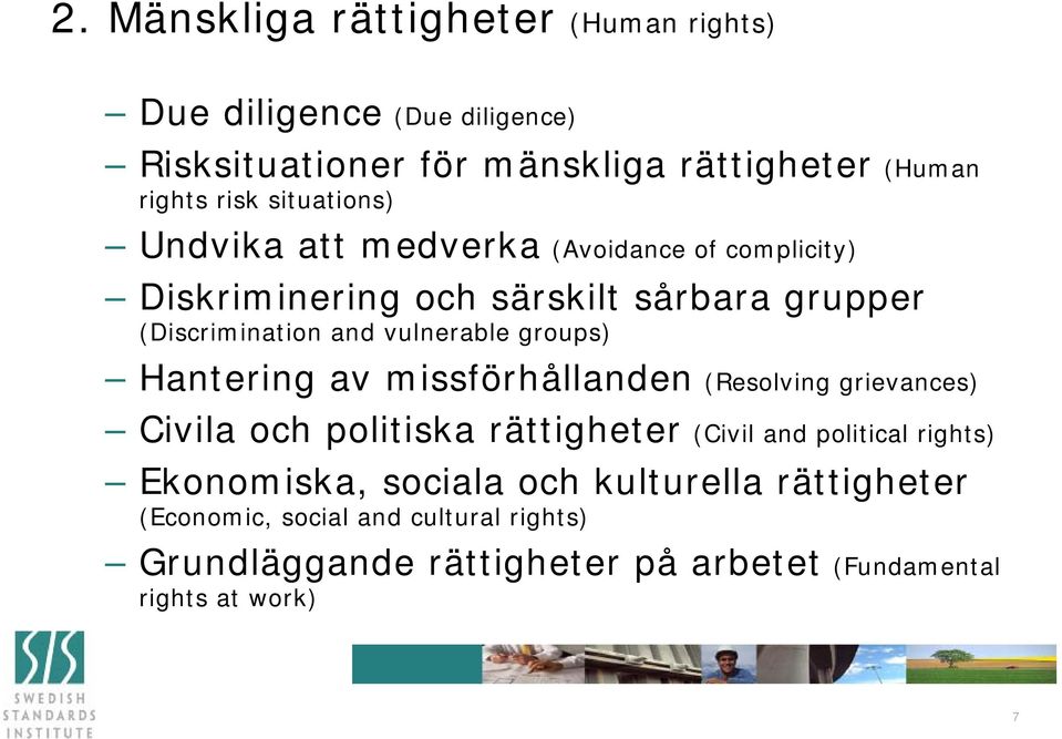 vulnerable groups) Hantering av missförhållen (Resolving grievances) Civila och politiska rättigheter (Civil political rights)