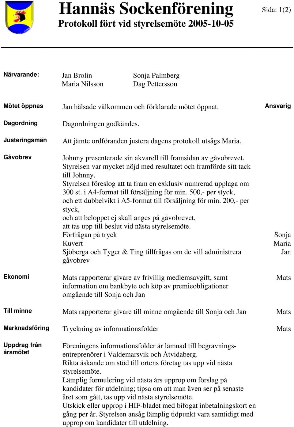 Styrelsen var mycket nöjd med resultatet och framförde sitt tack till Johnny. Styrelsen föreslog att ta fram en exklusiv numrerad upplaga om 300 st. i A4-format till försäljning för min.