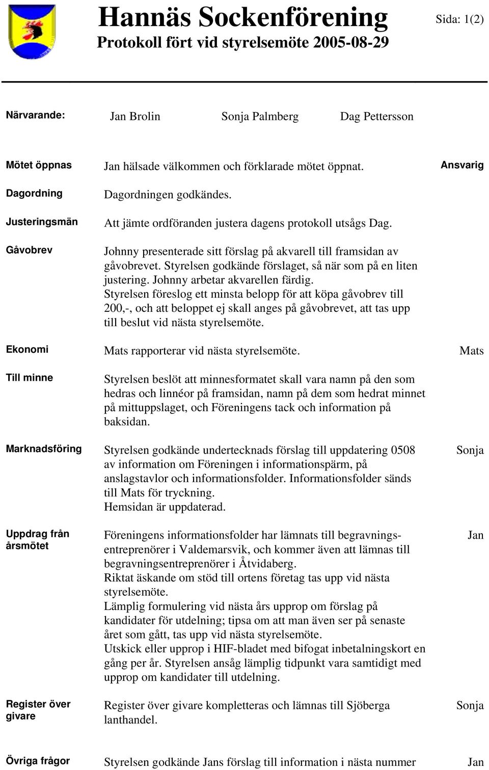 Styrelsen godkände förslaget, så när som på en liten justering. Johnny arbetar akvarellen färdig.