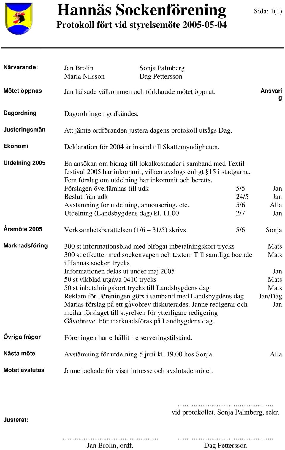 En ansökan om bidrag till lokalkostnader i samband med Textilfestival 2005 har inkommit, vilken avslogs enligt 15 i stadgarna. Fem förslag om utdelning har inkommit och beretts.