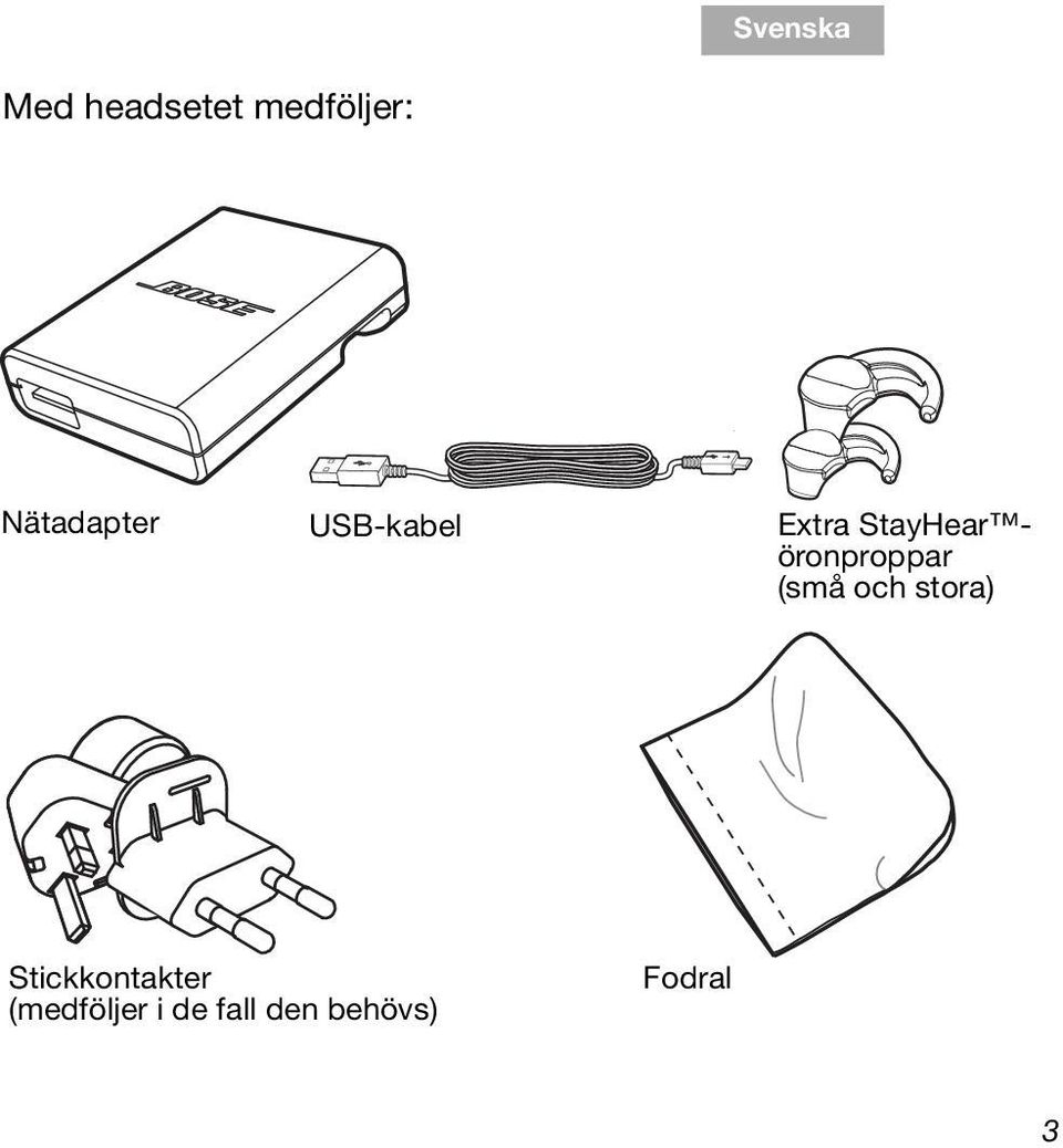 Nätadapter USB-kabel Extra StayHear öronproppar (små