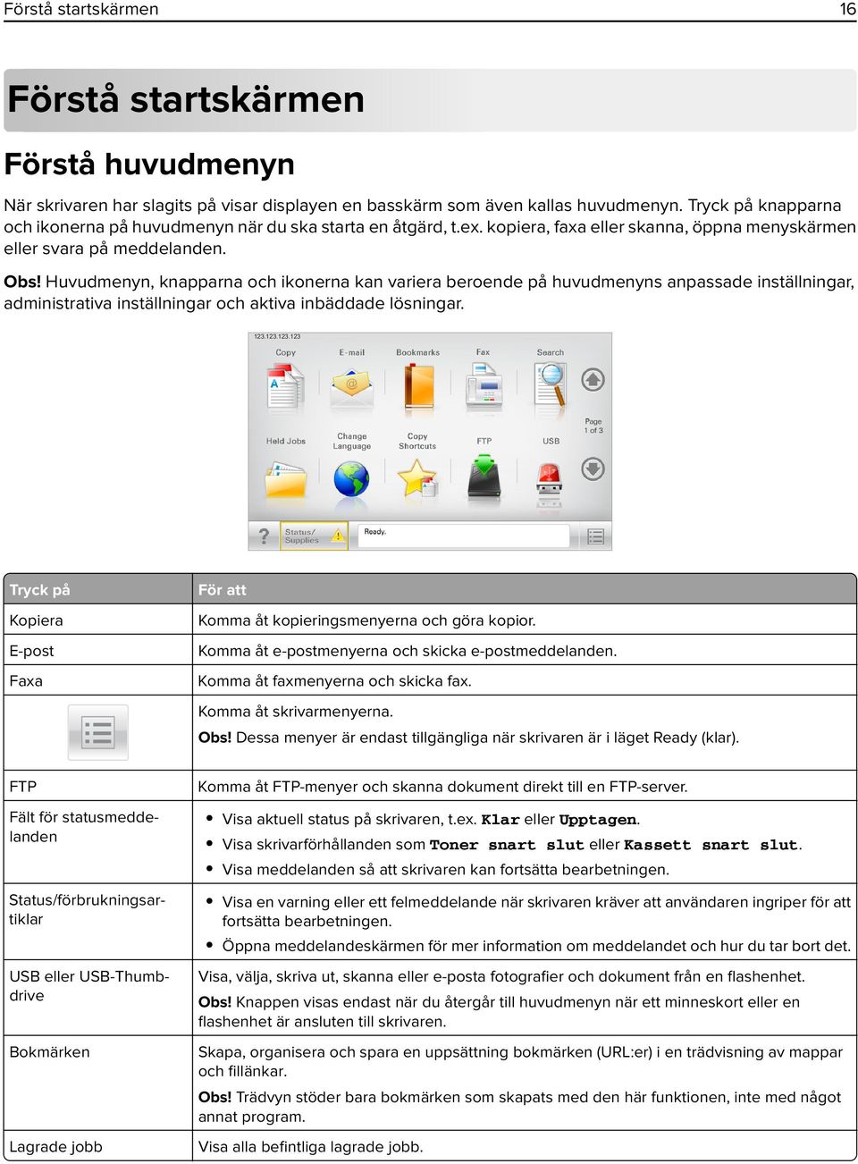 Huvudmenyn, knapparna och ikonerna kan variera beroende på huvudmenyns anpassade inställningar, administrativa inställningar och aktiva inbäddade lösningar. 123.