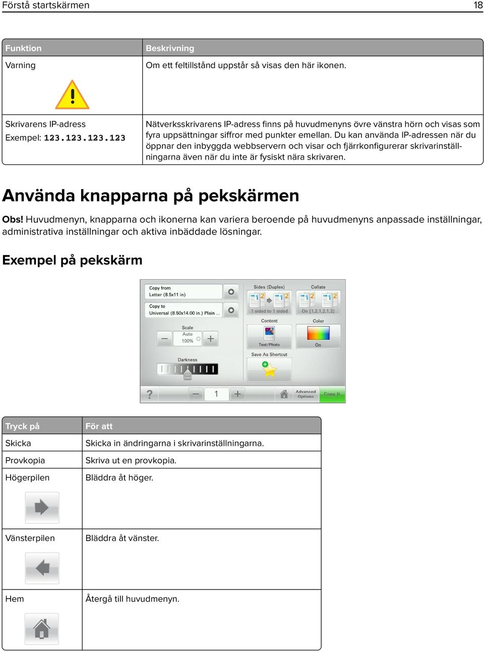 Du kan använda IP-adressen när du öppnar den inbyggda webbservern och visar och fjärrkonfigurerar skrivarinställningarna även när du inte är fysiskt nära skrivaren.