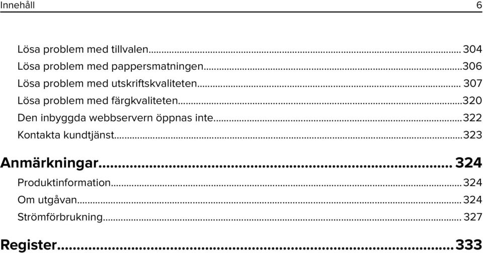 ..320 Den inbyggda webbservern öppnas inte...322 Kontakta kundtjänst.