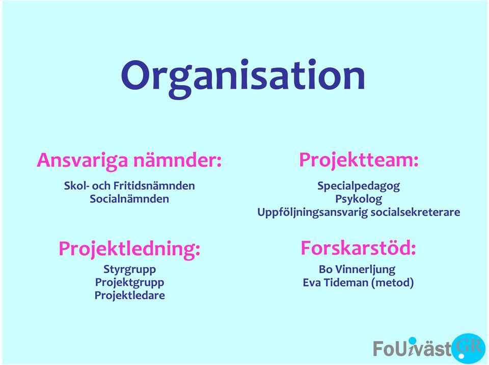 Projektledare Projektteam: Specialpedagog Psykolog