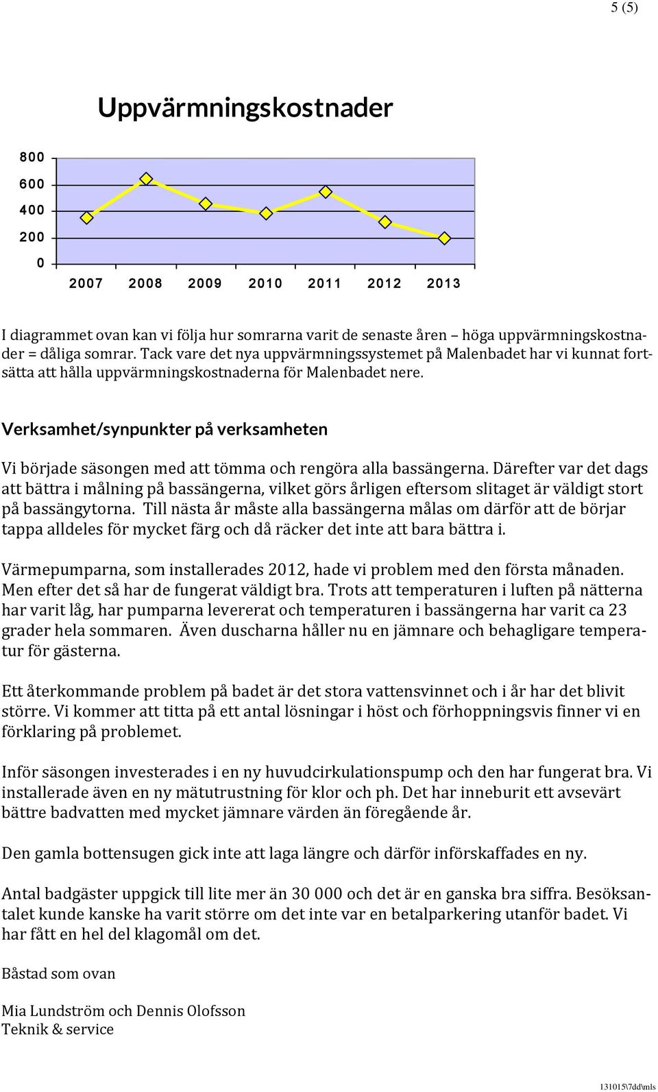 Verksamhet/synpunkter på verksamheten Vi började säsongen med att tömma och rengöra alla bassängerna.