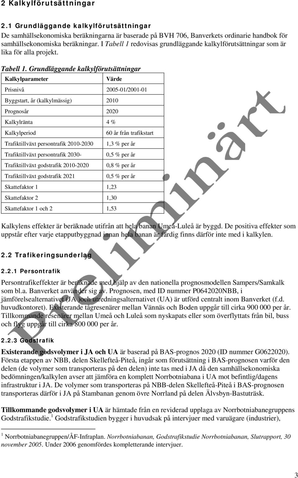 redovisas grundläggande kalkylförutsättningar som är lika för alla projekt. Tabell 1.