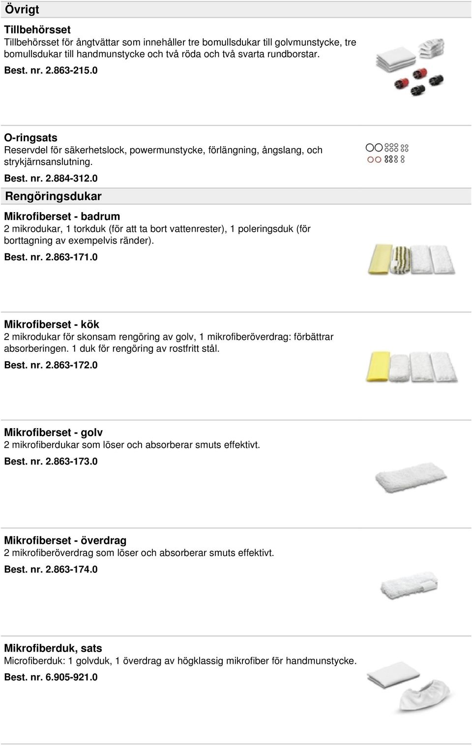 0 Rengöringsdukar Mikrofiberset - badrum 2 mikrodukar, 1 torkduk (för att ta bort vattenrester), 1 poleringsduk (för borttagning av exempelvis ränder). Best. nr. 2.863-171.