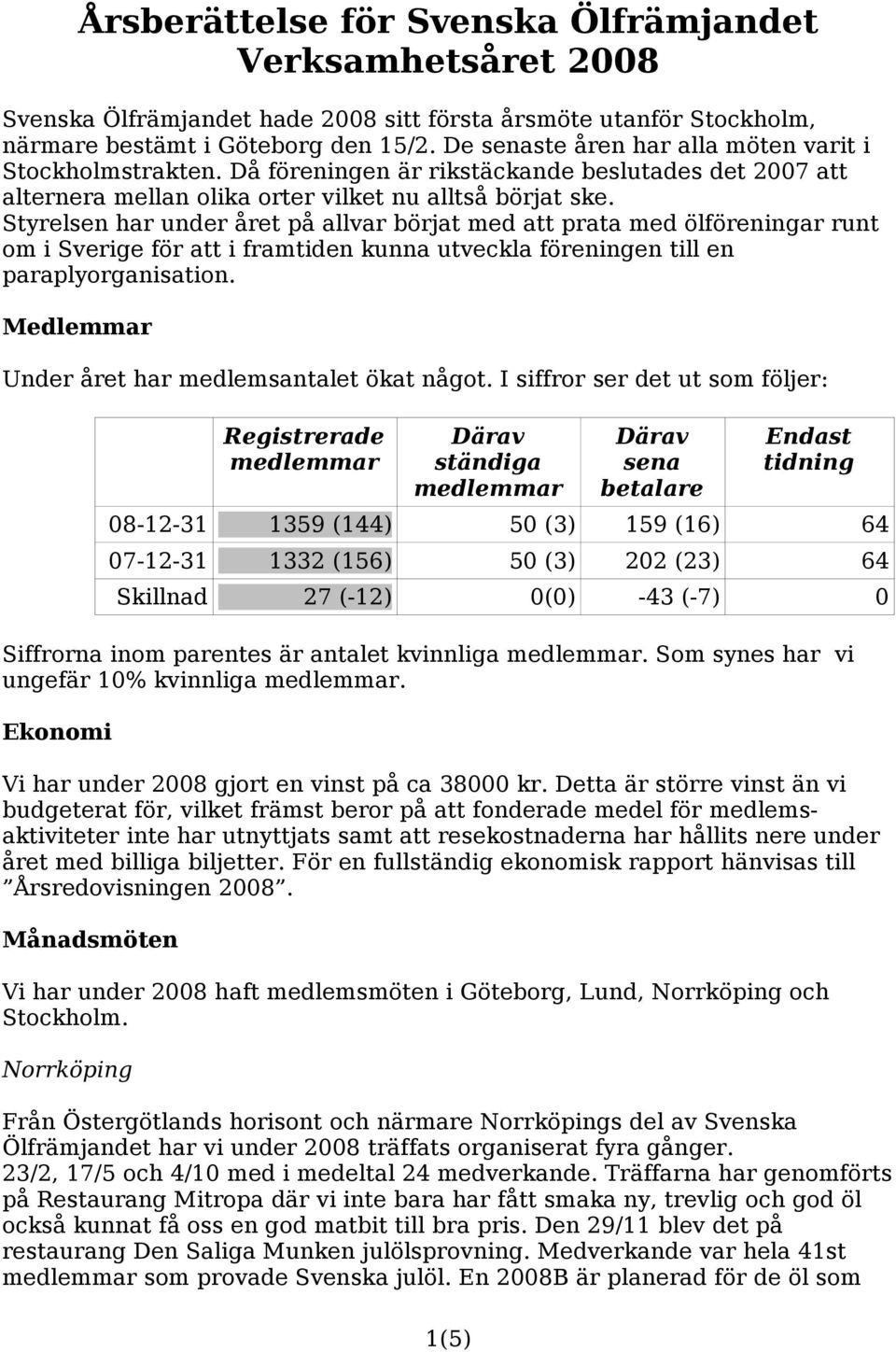 Styrelsen har under året på allvar börjat med att prata med ölföreningar runt om i Sverige för att i framtiden kunna utveckla föreningen till en paraplyorganisation.