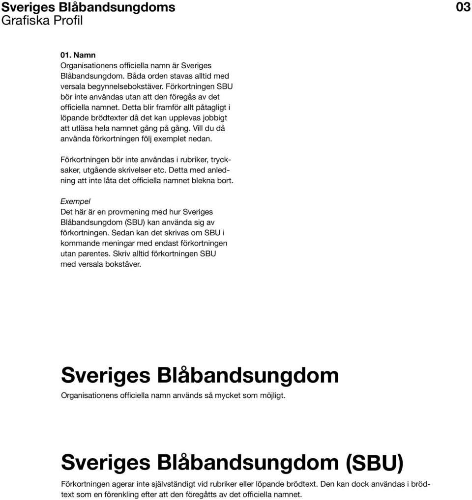 Detta blir framför allt påtagligt i löpande brödtexter då det kan upplevas jobbigt att utläsa hela namnet gång på gång. Vill du då använda förkortningen följ exemplet nedan.