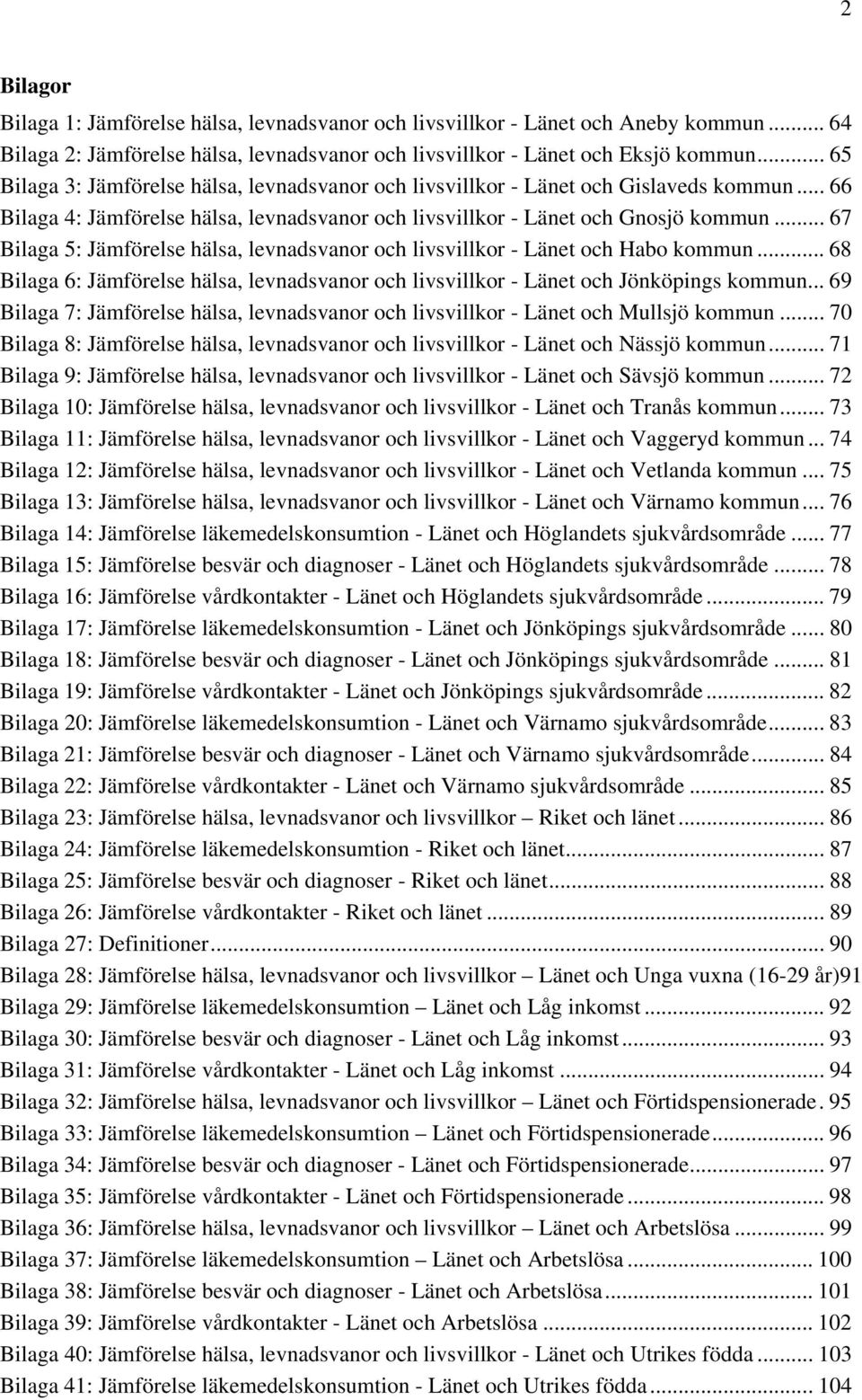 .. 67 Bilaga 5: Jämförelse hälsa, levnadsvanor och livsvillkor - Länet och Habo kommun... 68 Bilaga 6: Jämförelse hälsa, levnadsvanor och livsvillkor - Länet och Jönköpings kommun.