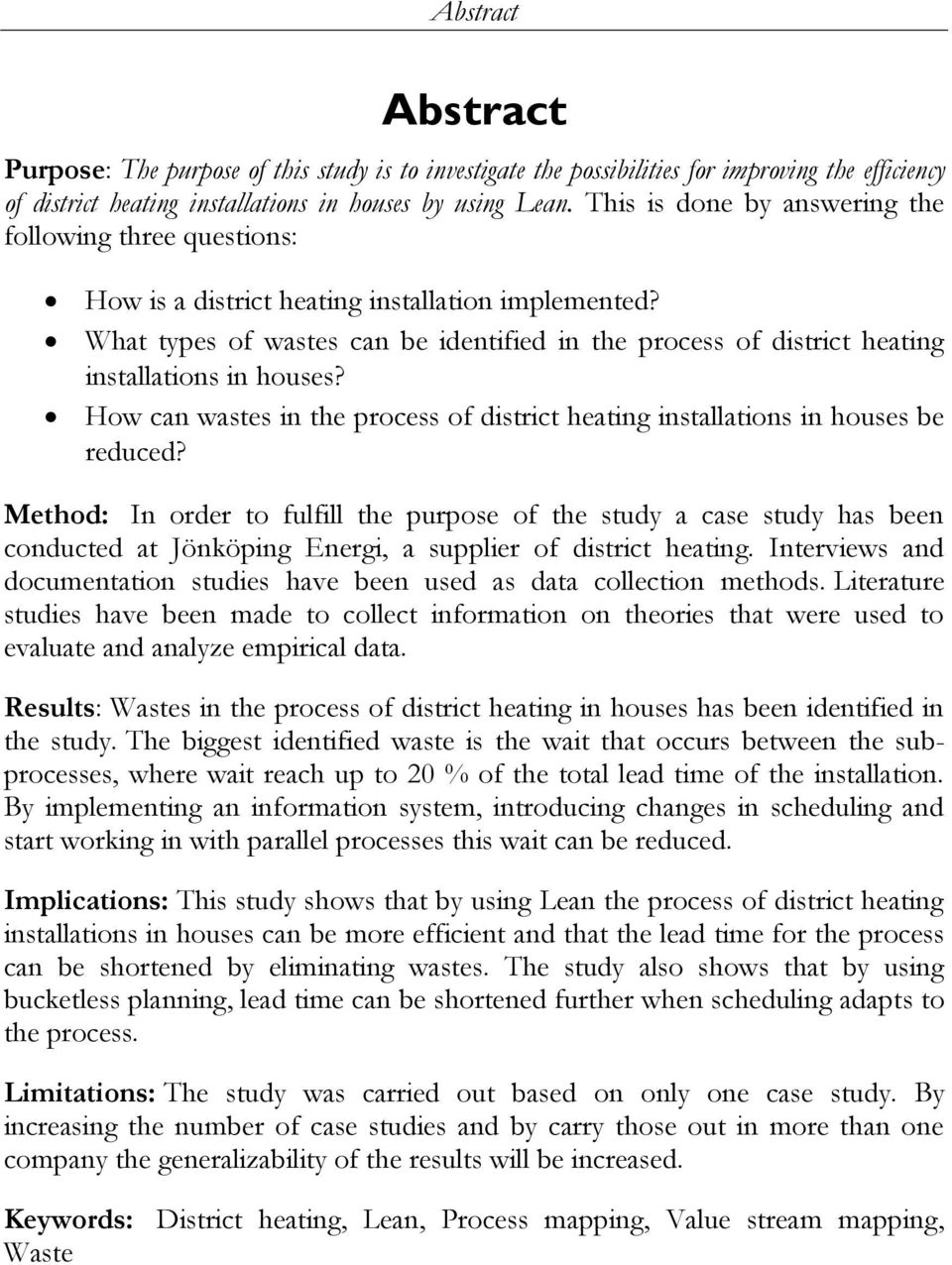 What types of wastes can be identified in the process of district heating installations in houses? How can wastes in the process of district heating installations in houses be reduced?